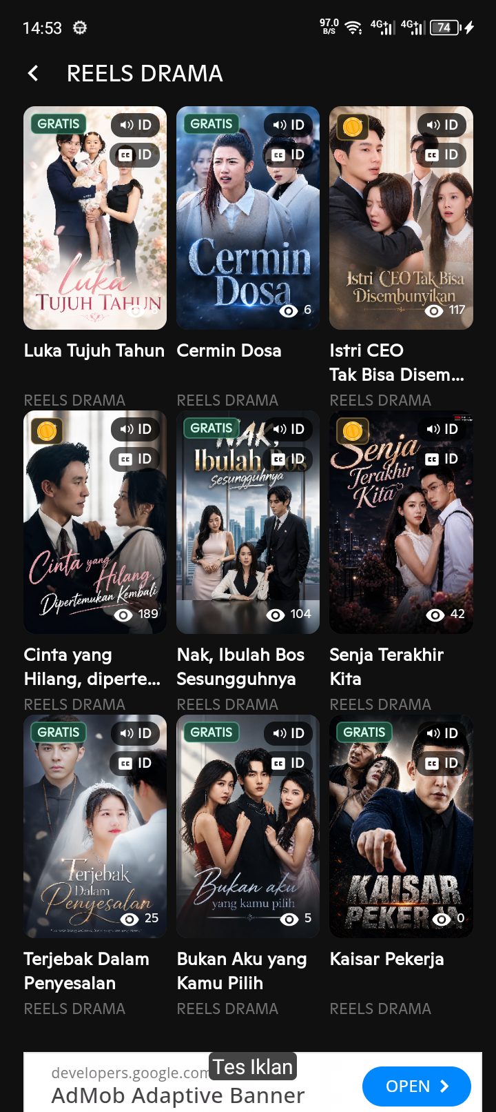 Dramia Reels Drama category showing the story collection